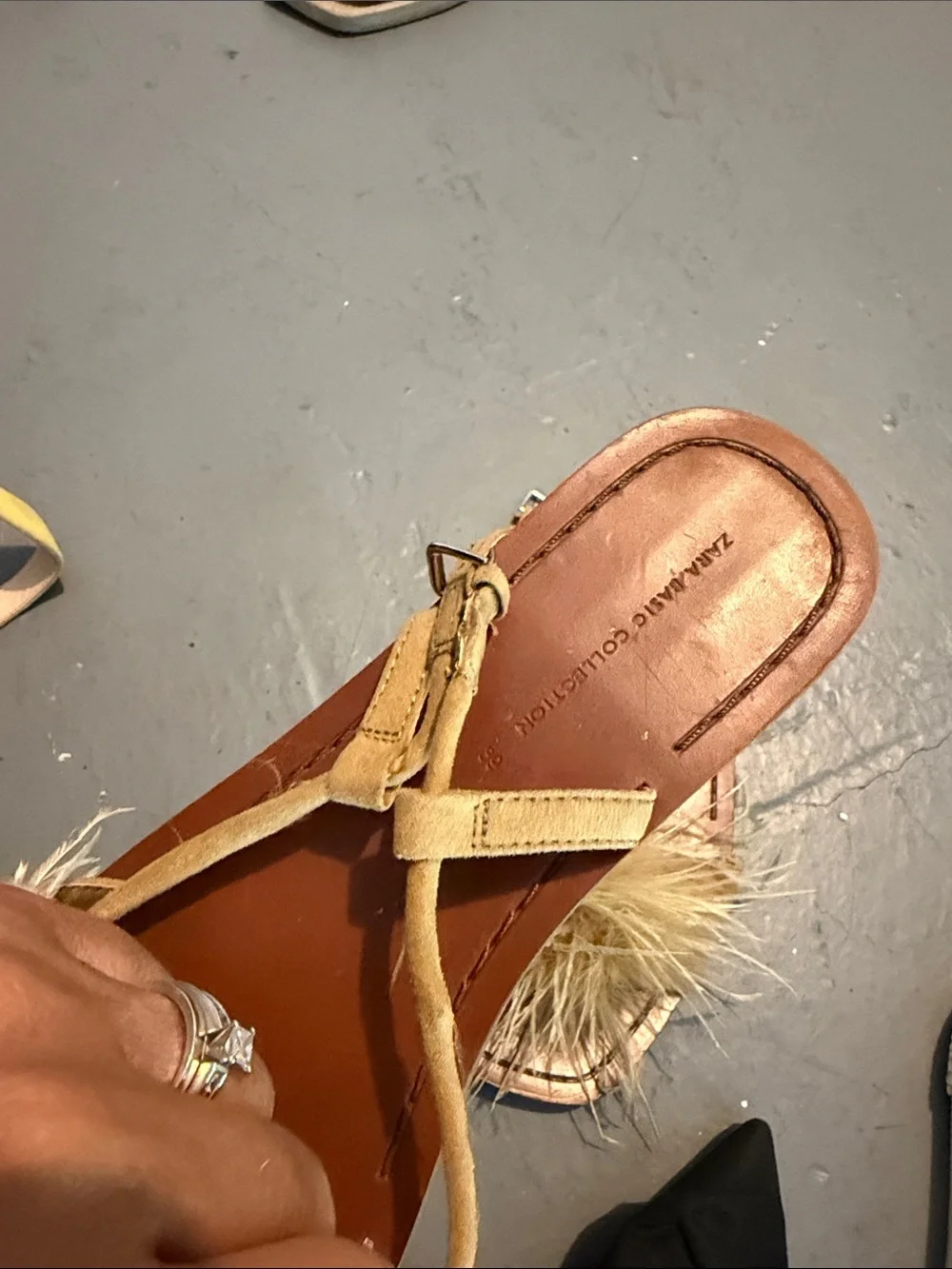 Zara Feather Pom-Pom Tan Sandals - Picture 8 of 9